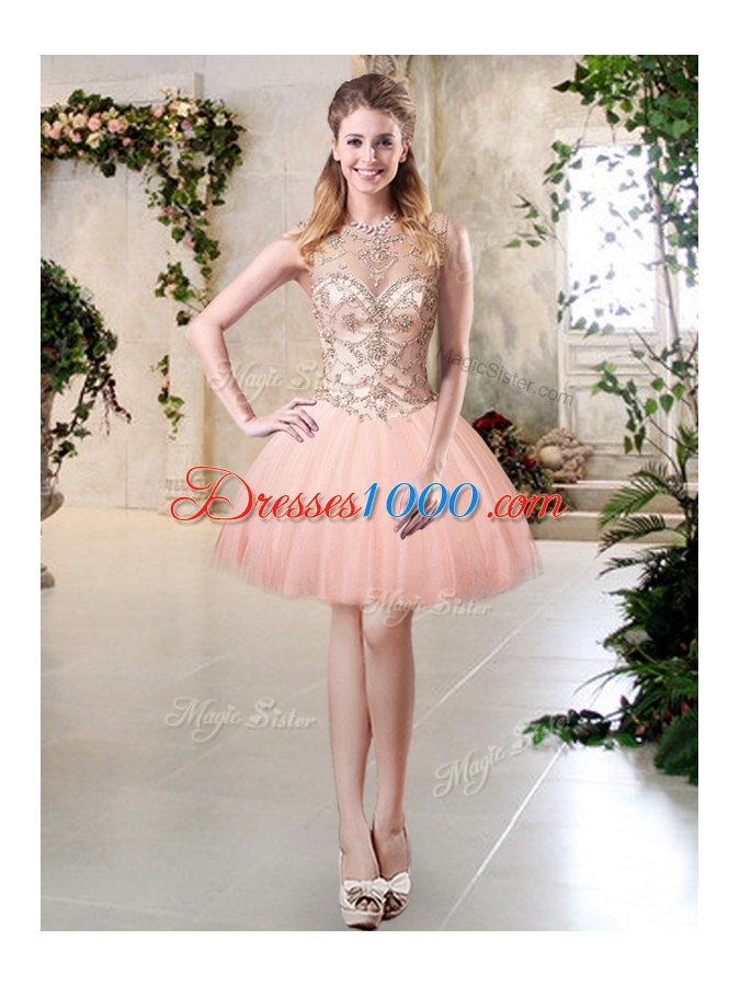 Sexy Scoop Floor Length Lace Up Sweet 16 Dresses Peach and In for Military Ball and Sweet 16 and Quinceanera with Beading