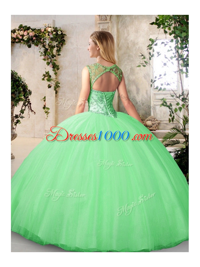 Sexy Scoop Floor Length Lace Up Sweet 16 Dresses Peach and In for Military Ball and Sweet 16 and Quinceanera with Beading