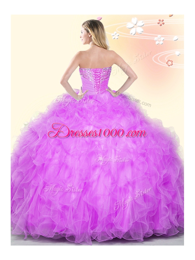 Shining Sleeveless Floor Length Beading and Appliques and Ruffles Lace Up Quince Ball Gowns with Apple Green