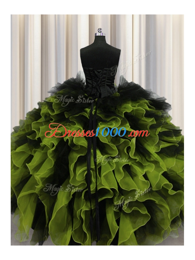 Stylish Multi-color Sleeveless Floor Length Beading and Ruffles Lace Up 15 Quinceanera Dress