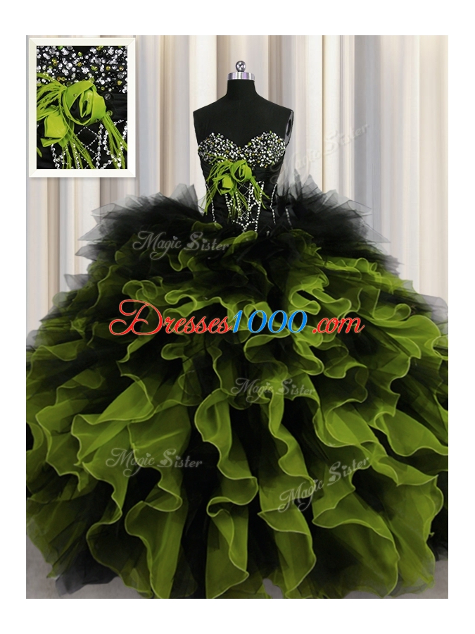 Stylish Multi-color Sleeveless Floor Length Beading and Ruffles Lace Up 15 Quinceanera Dress