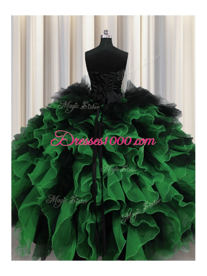 Sweetheart Sleeveless Organza and Tulle Quinceanera Dress Beading and Ruffles Lace Up