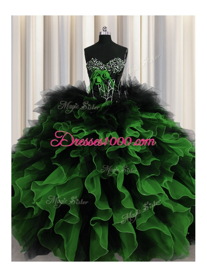 Sweetheart Sleeveless Organza and Tulle Quinceanera Dress Beading and Ruffles Lace Up