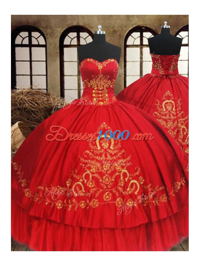 Vintage Sleeveless Organza and Taffeta Floor Length Lace Up Quinceanera Dresses in Wine Red for with Beading and Embroidery