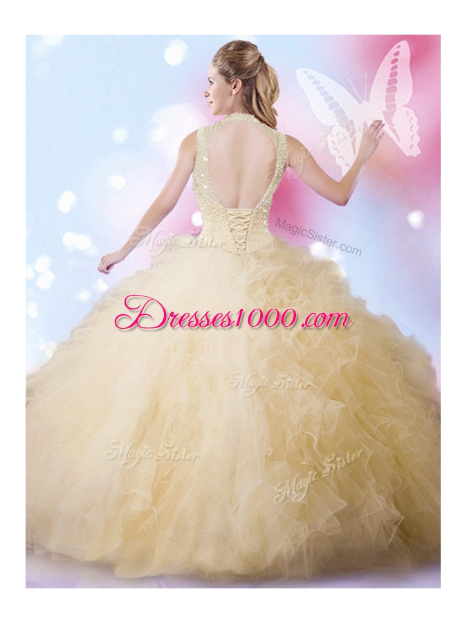 Best Sleeveless Beading and Ruffles Lace Up Sweet 16 Dresses