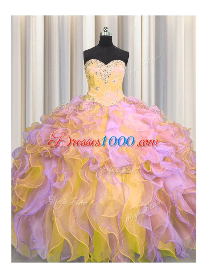 New Style Multi-color Sweetheart Lace Up Beading and Appliques and Ruffles Quinceanera Gowns Sleeveless