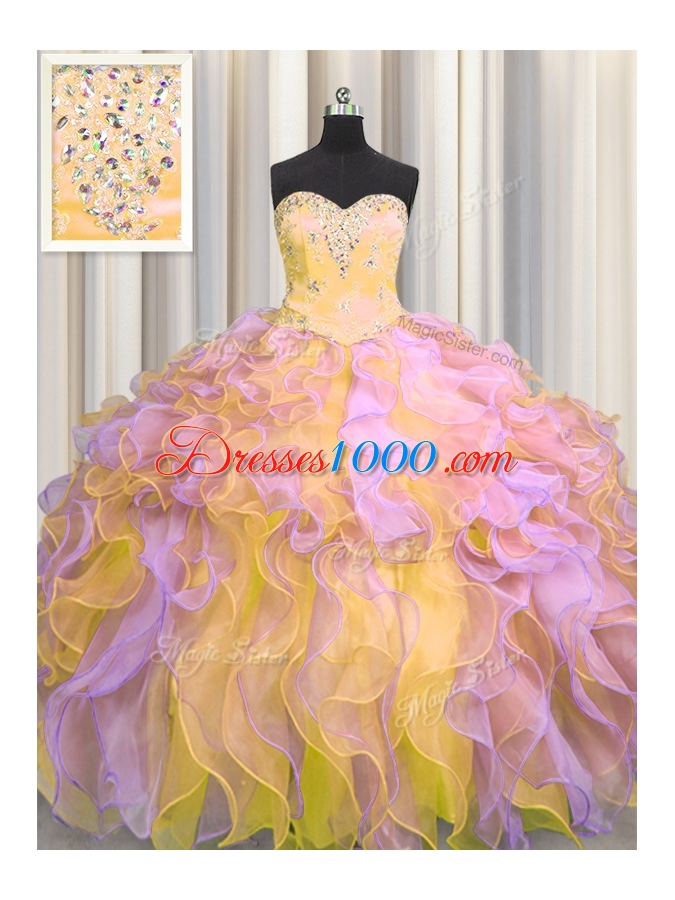 New Style Multi-color Sweetheart Lace Up Beading and Appliques and Ruffles Quinceanera Gowns Sleeveless