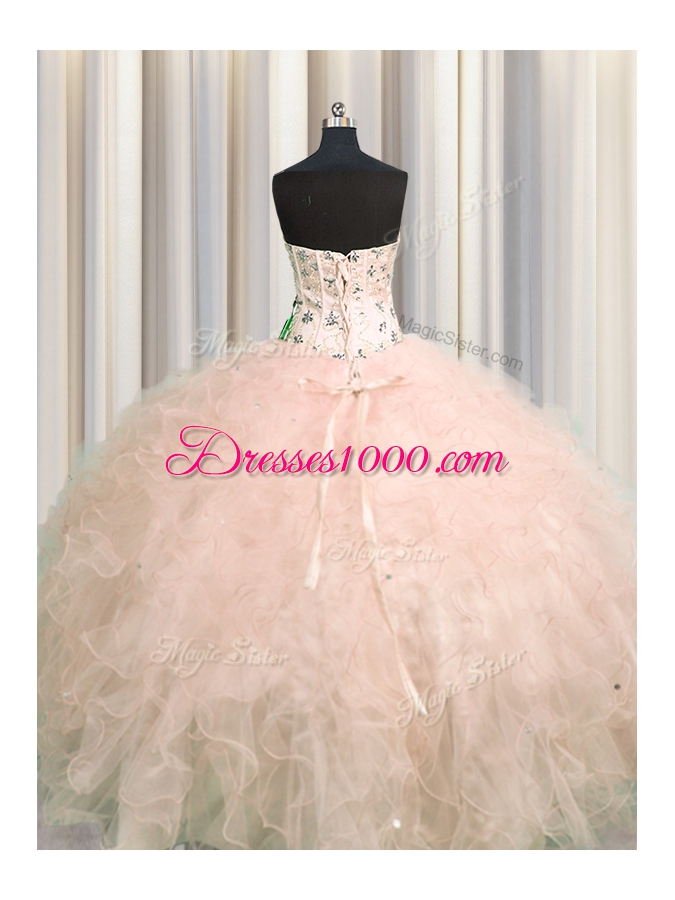 Nice Visible Boning Pink Sleeveless Tulle Lace Up Sweet 16 Dresses for Military Ball and Sweet 16 and Quinceanera