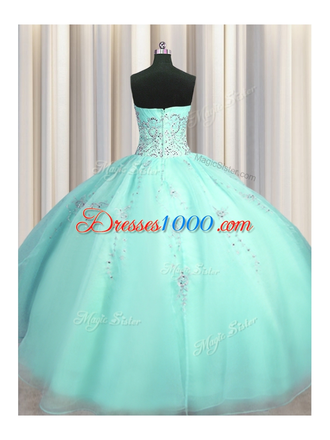 Really Puffy Floor Length Zipper Quince Ball Gowns Turquoise and In for Military Ball and Sweet 16 and Quinceanera with Beading and Appliques