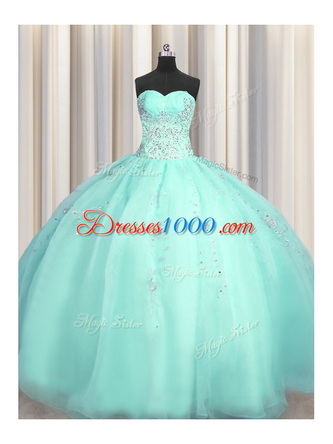 Really Puffy Floor Length Zipper Quince Ball Gowns Turquoise and In for Military Ball and Sweet 16 and Quinceanera with Beading and Appliques