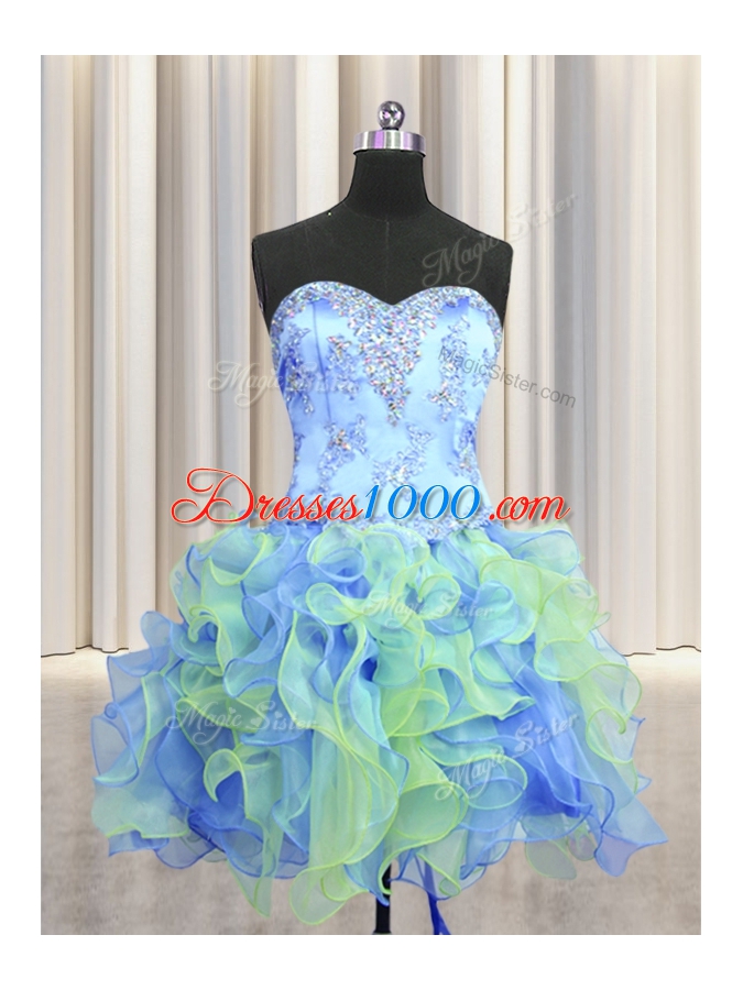Romantic Three Piece Sweetheart Sleeveless Lace Up Sweet 16 Dress Multi-color Organza