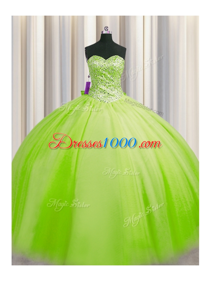 Sweet Big Puffy Ball Gowns Sweetheart Sleeveless Tulle Floor Length Lace Up Beading Vestidos de Quinceanera