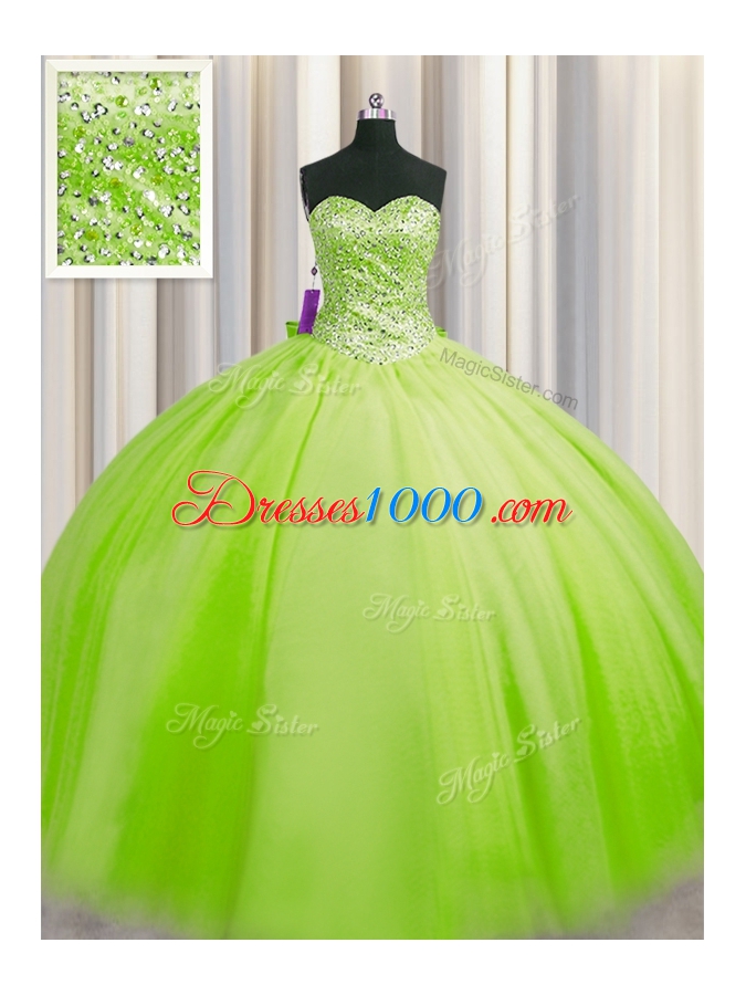 Sweet Big Puffy Ball Gowns Sweetheart Sleeveless Tulle Floor Length Lace Up Beading Vestidos de Quinceanera