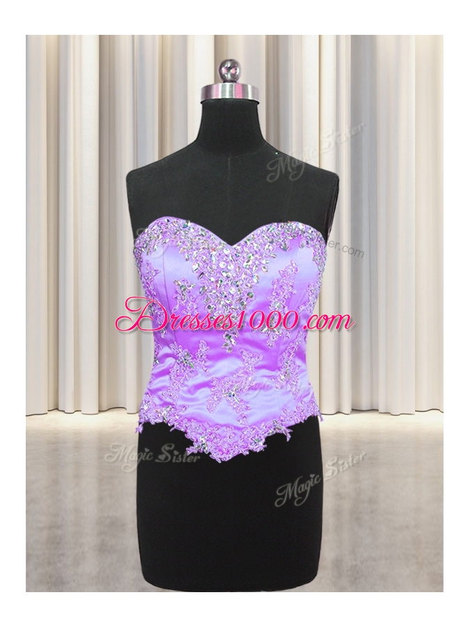 Three Piece Multi-color Organza Lace Up Ball Gown Prom Dress Sleeveless Floor Length Beading and Appliques