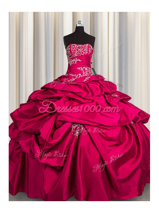 Wonderful Appliques and Pick Ups Quinceanera Dresses Hot Pink Lace Up Sleeveless Floor Length