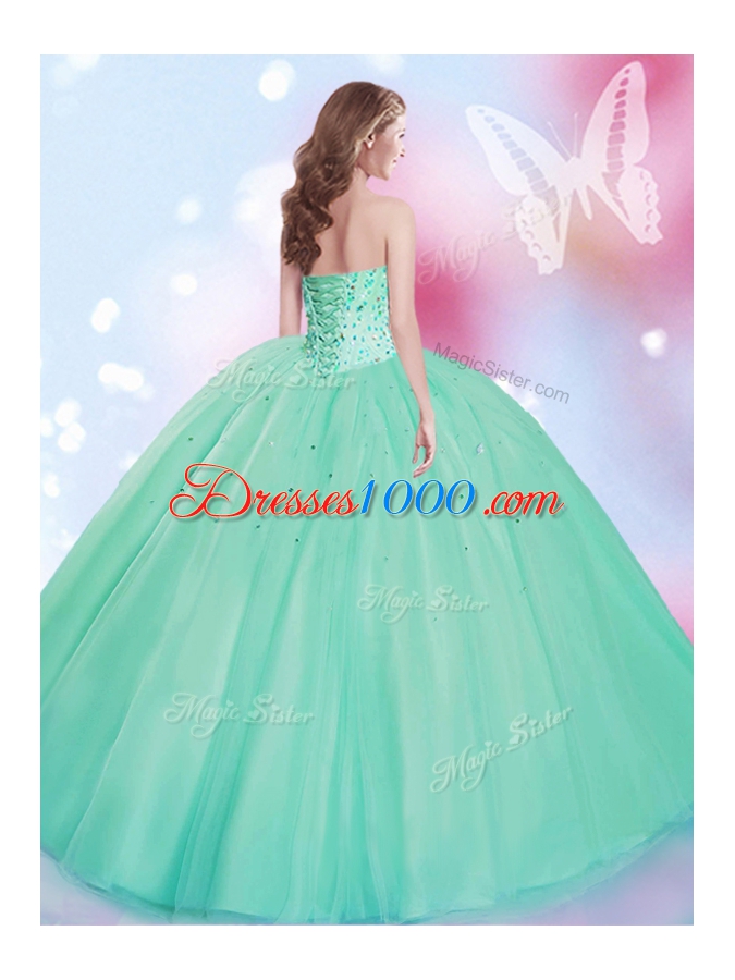 Apple Green Sleeveless Tulle Lace Up Quinceanera Gowns for Military Ball and Sweet 16 and Quinceanera