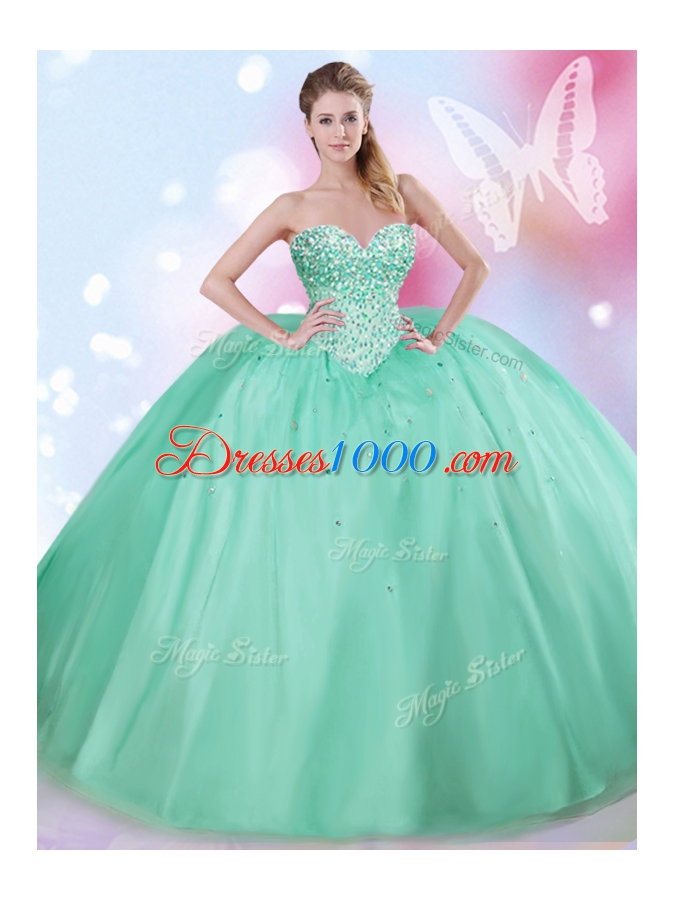 Apple Green Sleeveless Tulle Lace Up Quinceanera Gowns for Military Ball and Sweet 16 and Quinceanera