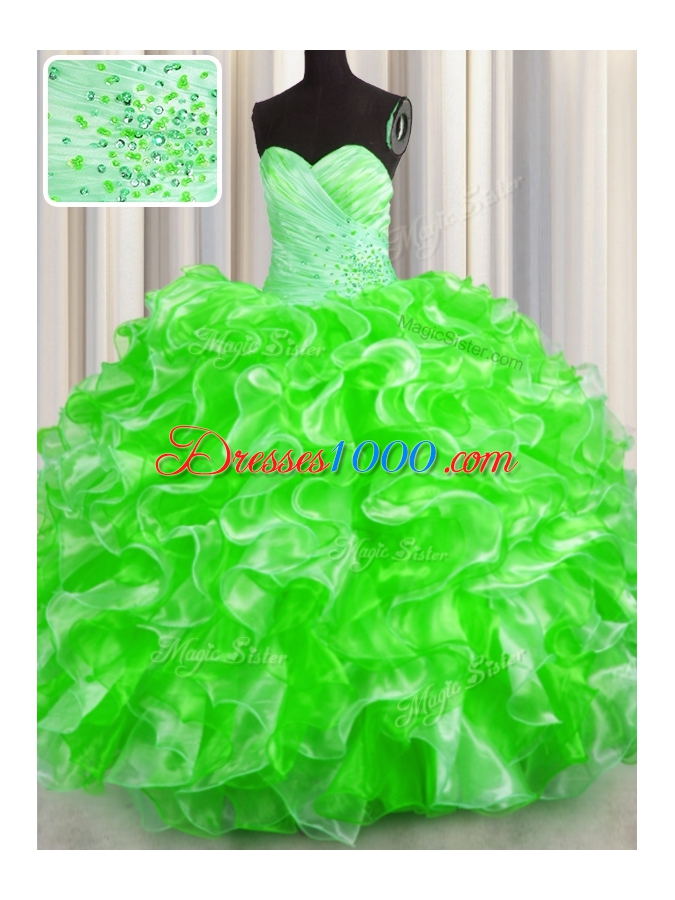 Best Selling Sleeveless Lace Up Floor Length Beading and Ruffles Sweet 16 Dress