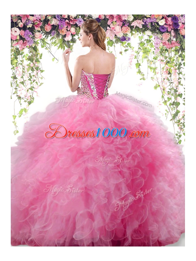 Blue Tulle Lace Up Ball Gown Prom Dress Sleeveless Floor Length Beading and Ruffles