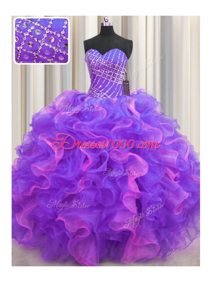 Chic High Low Multi-color Sweet 16 Dress Organza Sleeveless Beading and Ruffles