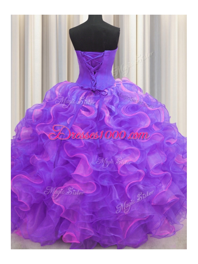 Chic High Low Multi-color Sweet 16 Dress Organza Sleeveless Beading and Ruffles