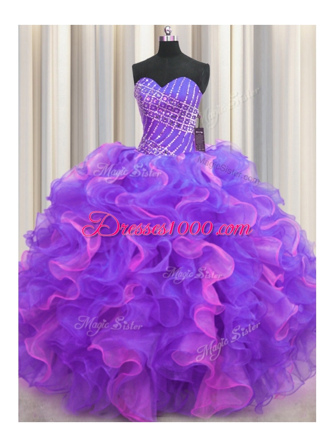 Chic High Low Multi-color Sweet 16 Dress Organza Sleeveless Beading and Ruffles