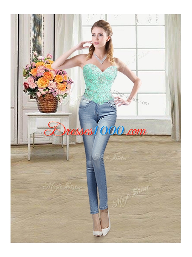 Colorful Three Piece Apple Green Organza Lace Up Sweetheart Sleeveless Floor Length Sweet 16 Quinceanera Dress Beading and Ruffles and Pick Ups