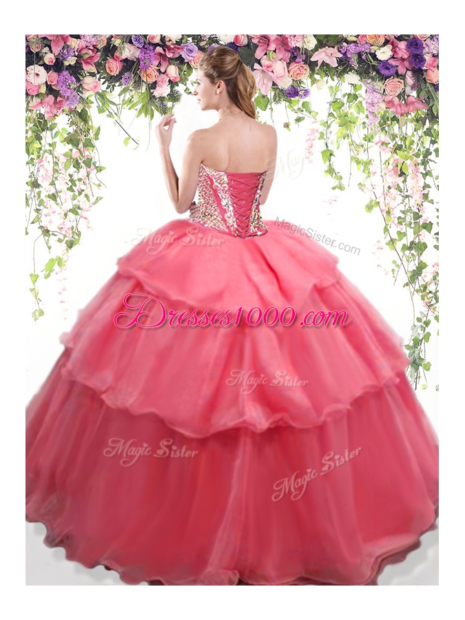 Discount Floor Length Blue Sweet 16 Dress Organza Sleeveless Beading and Ruffled Layers