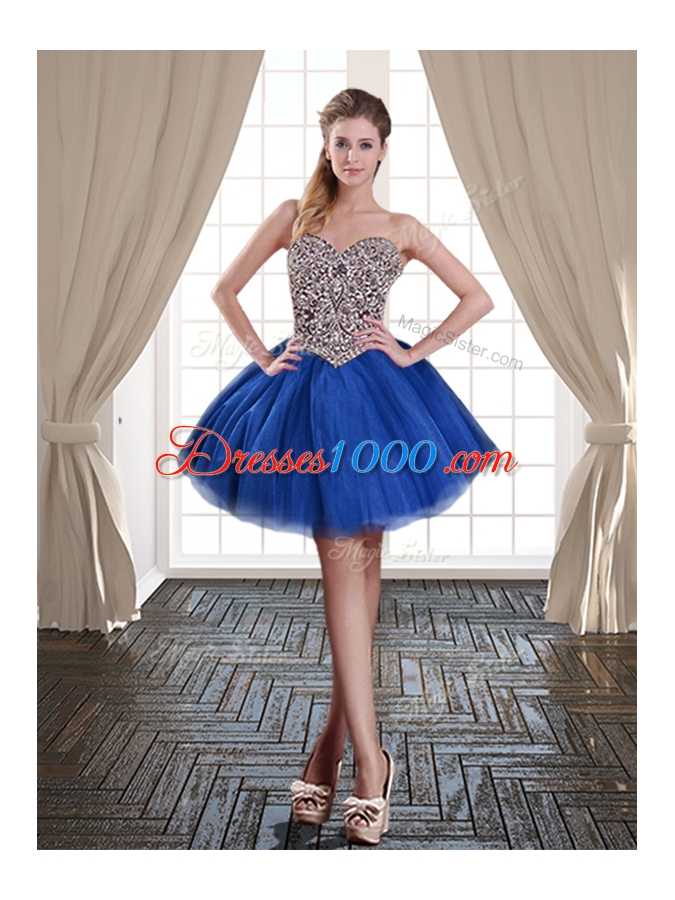 Excellent Three Piece Royal Blue Ball Gowns Beading Sweet 16 Dresses Lace Up Tulle Sleeveless Floor Length