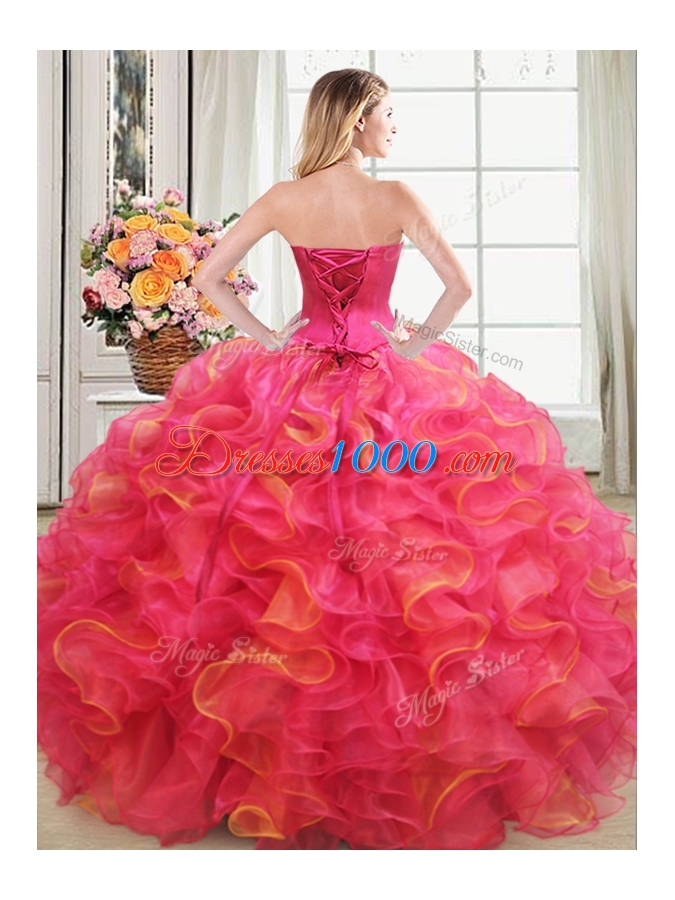Floor Length Lace Up Quinceanera Dresses Multi-color and In for Military Ball and Sweet 16 and Quinceanera with Beading and Ruffles
