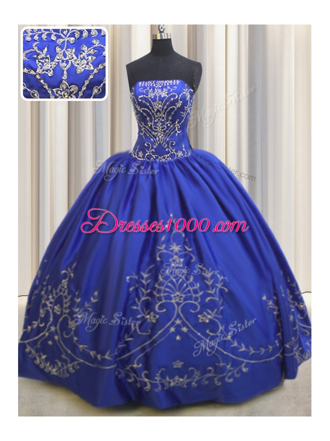 Glamorous Chiffon Strapless Sleeveless Lace Up Beading and Embroidery Sweet 16 Dresses in Royal Blue