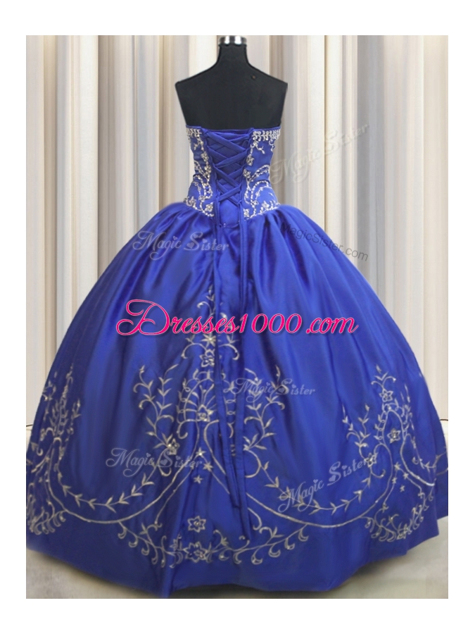 Glamorous Chiffon Strapless Sleeveless Lace Up Beading and Embroidery Sweet 16 Dresses in Royal Blue