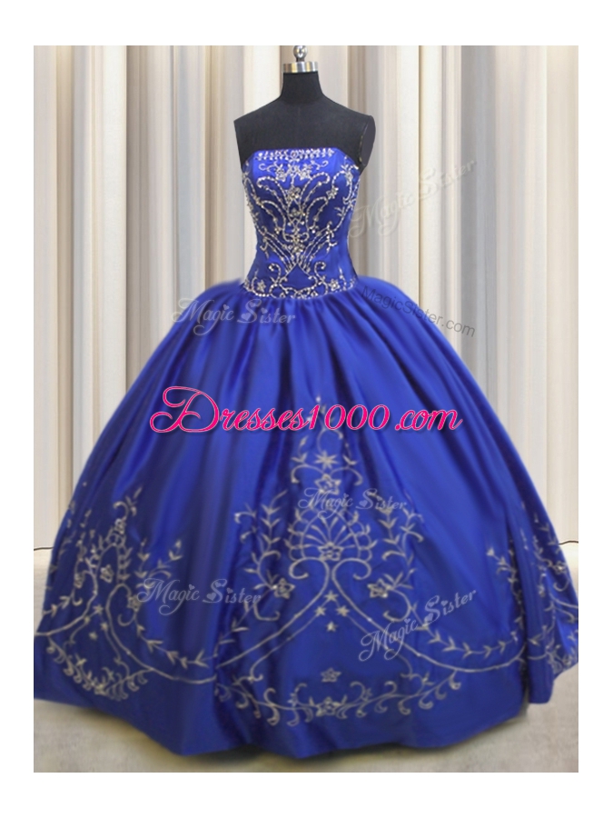 Glamorous Chiffon Strapless Sleeveless Lace Up Beading and Embroidery Sweet 16 Dresses in Royal Blue