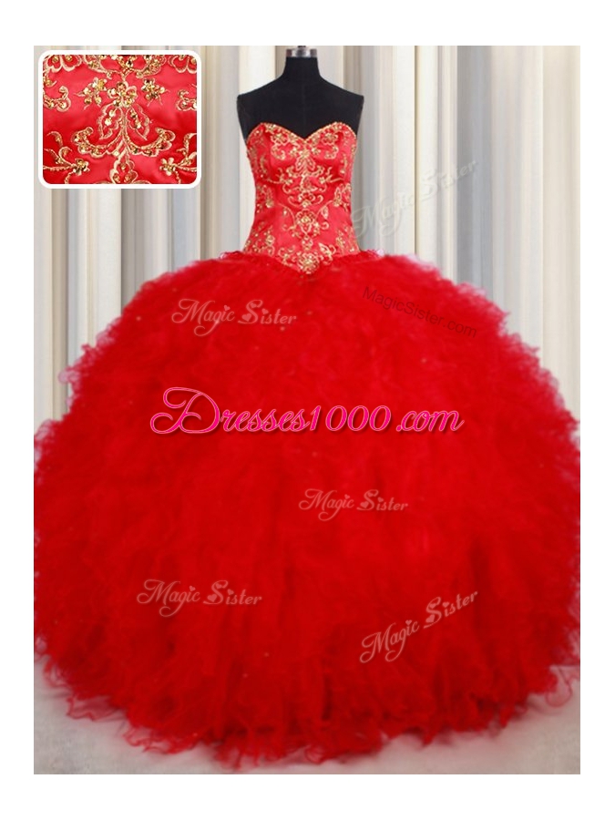 Graceful Red Lace Up 15th Birthday Dress Beading and Embroidery Sleeveless Floor Length