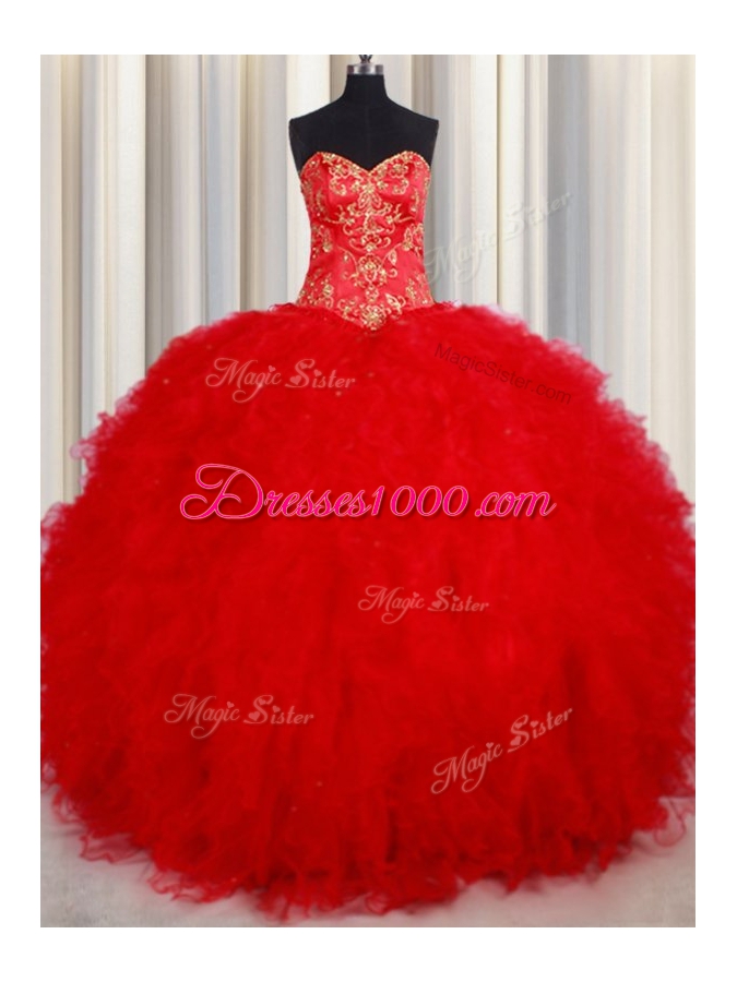 Graceful Red Lace Up 15th Birthday Dress Beading and Embroidery Sleeveless Floor Length