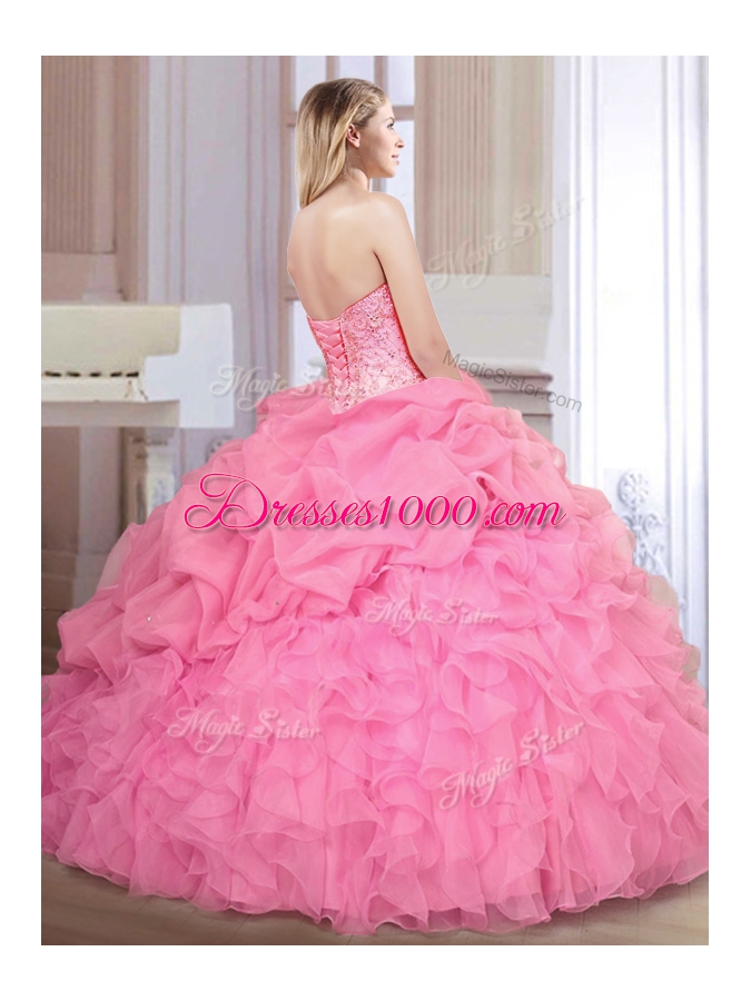 Most Popular Apple Green Sweetheart Lace Up Beading and Ruffles and Pick Ups Quinceanera Gowns Sleeveless