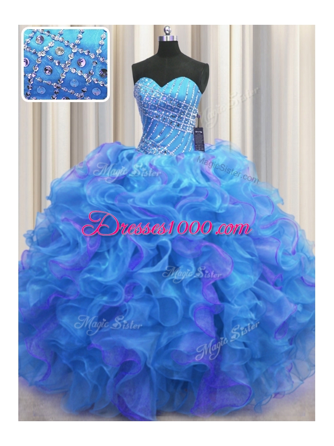Multi-color Ball Gowns Beading and Ruffles Sweet 16 Dresses Lace Up Organza Sleeveless Floor Length
