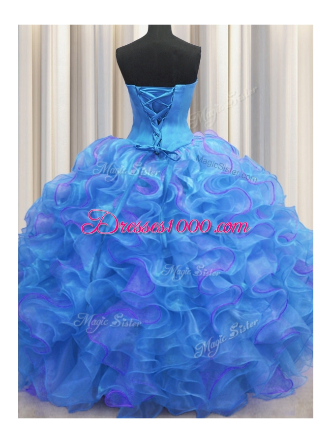 Multi-color Ball Gowns Beading and Ruffles Sweet 16 Dresses Lace Up Organza Sleeveless Floor Length