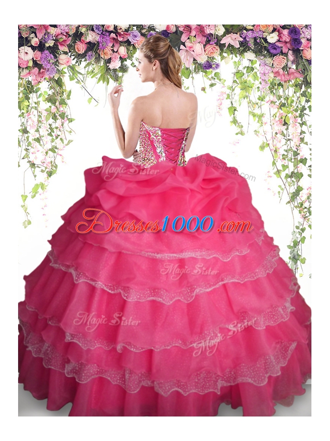 New Arrival Pick Ups Ruffled Floor Length Coral Red Vestidos de Quinceanera Sweetheart Sleeveless Lace Up