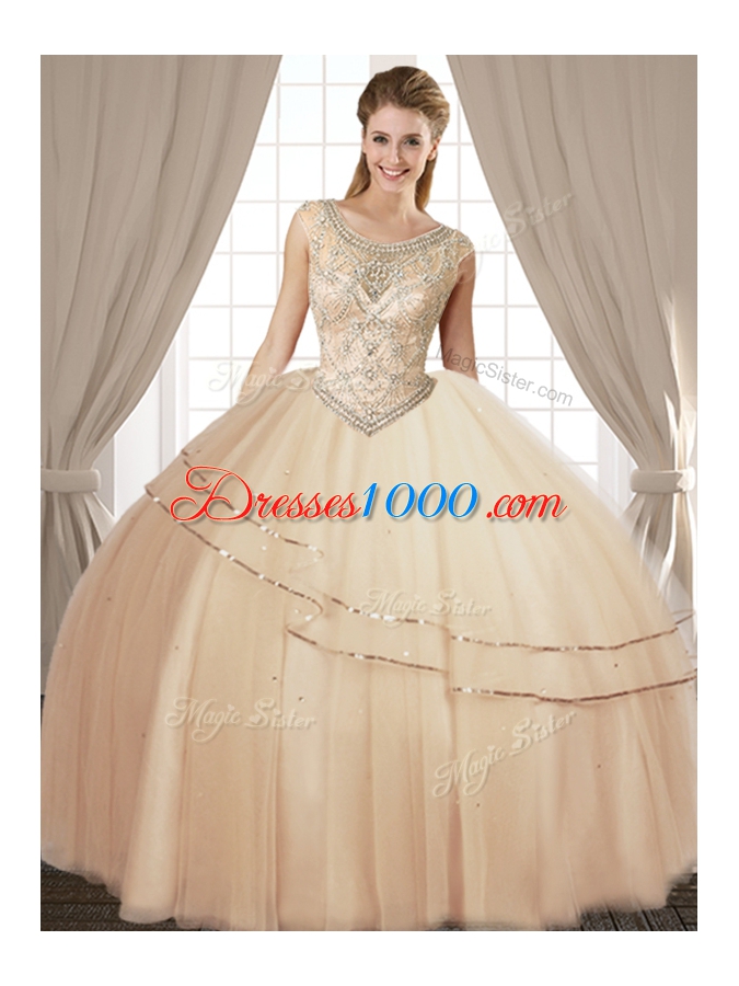 Scoop Sleeveless Beading Lace Up Quinceanera Dress