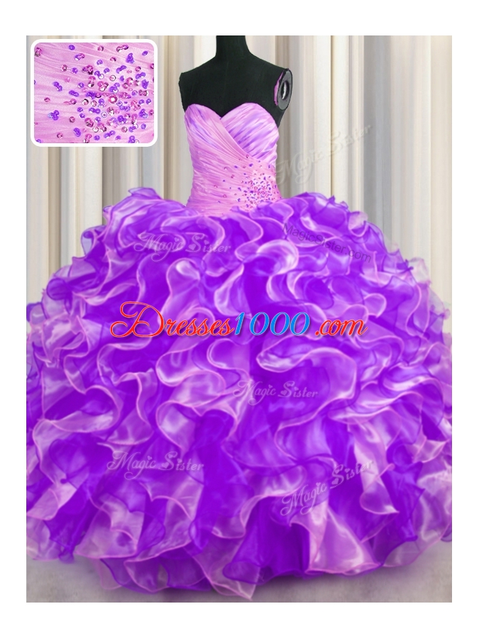 Sleeveless Beading and Ruffles Lace Up Sweet 16 Dresses
