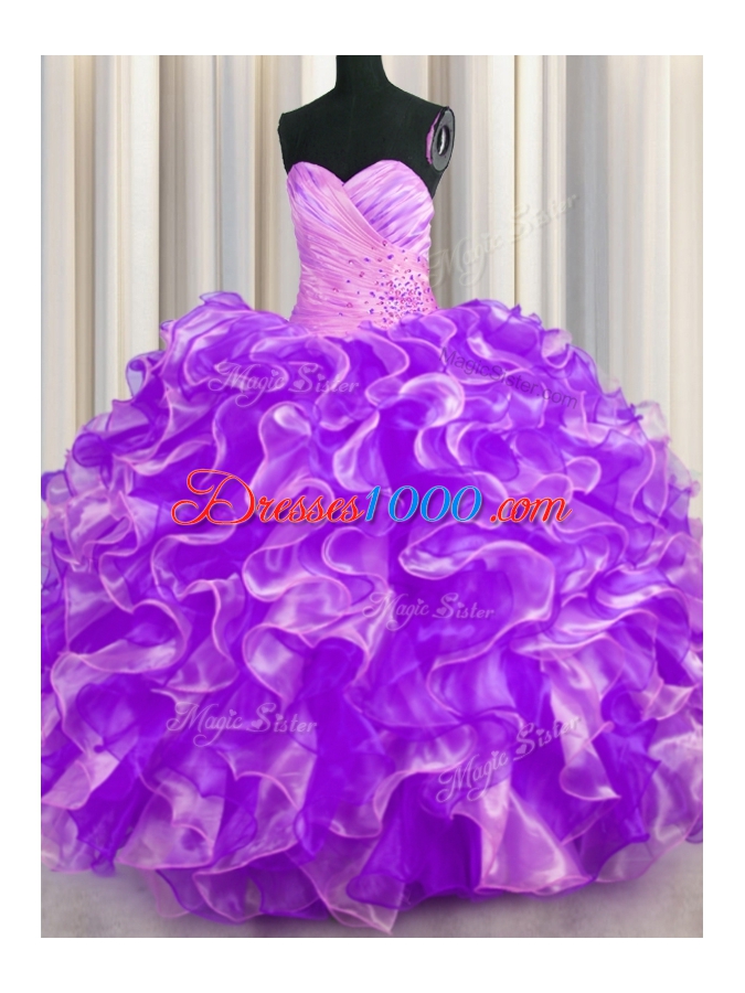 Sleeveless Beading and Ruffles Lace Up Sweet 16 Dresses