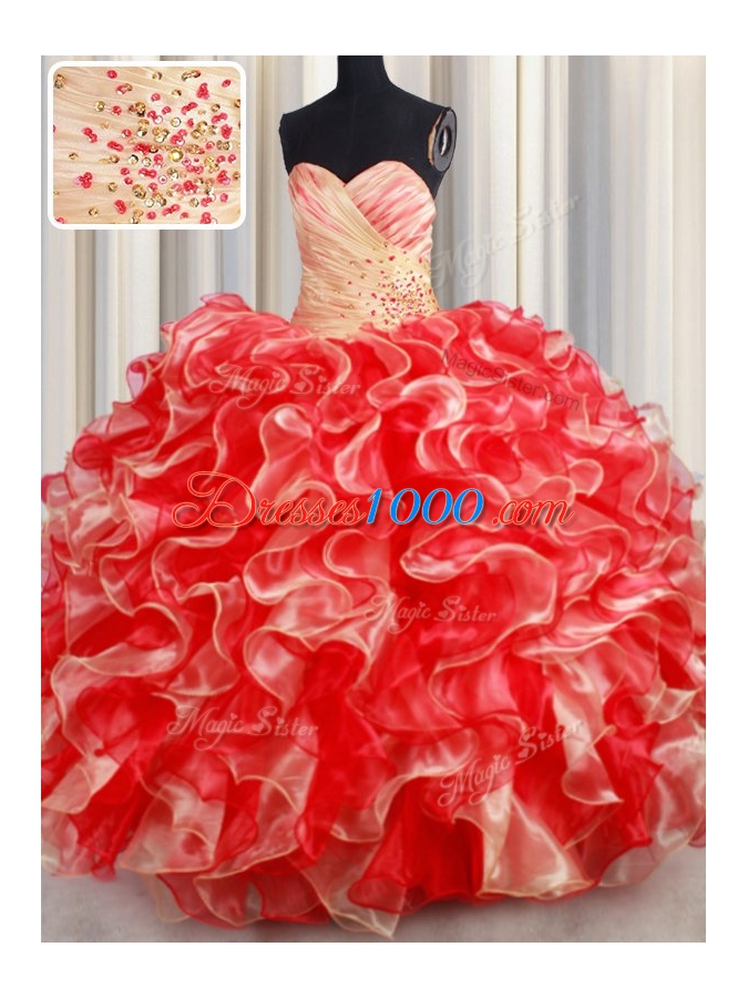 Sleeveless Beading and Ruffles Lace Up Vestidos de Quinceanera