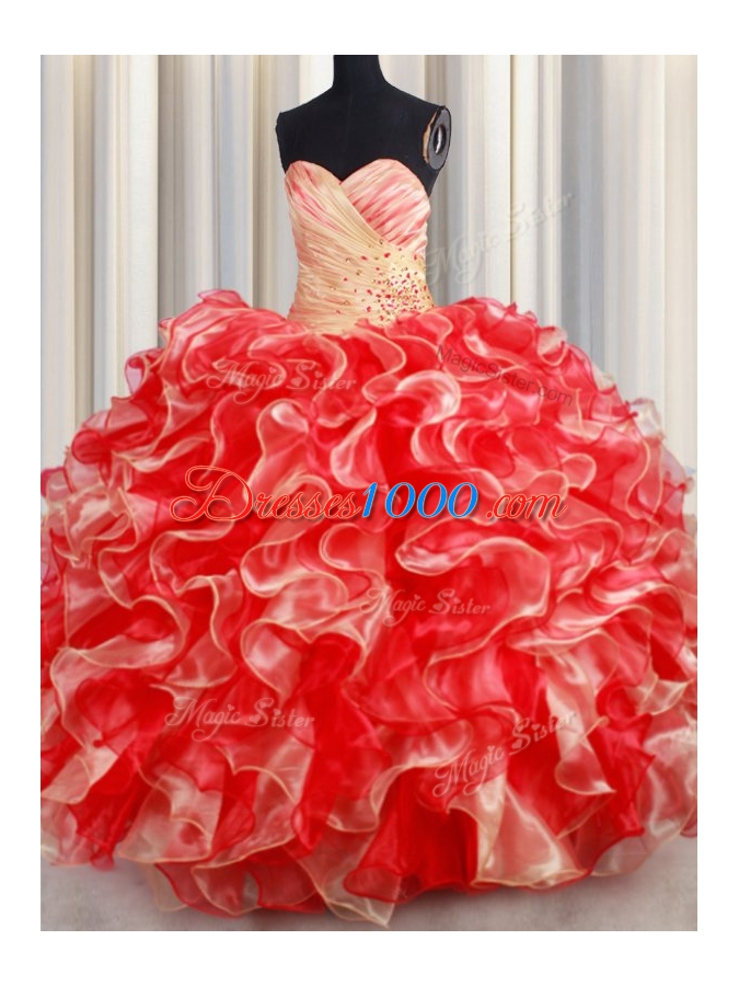 Sleeveless Beading and Ruffles Lace Up Vestidos de Quinceanera