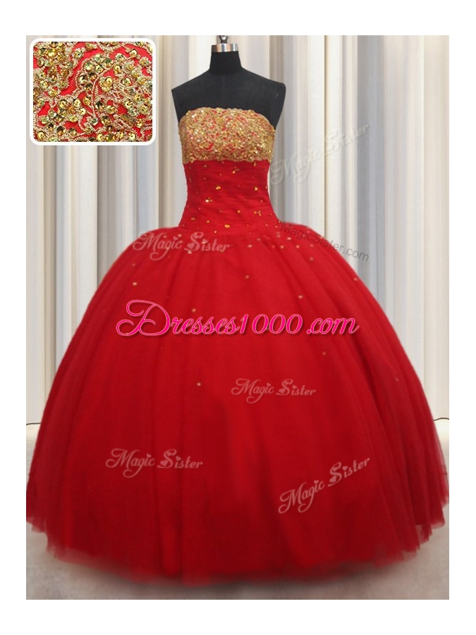 Beading Quinceanera Gowns Red Lace Up Sleeveless Floor Length