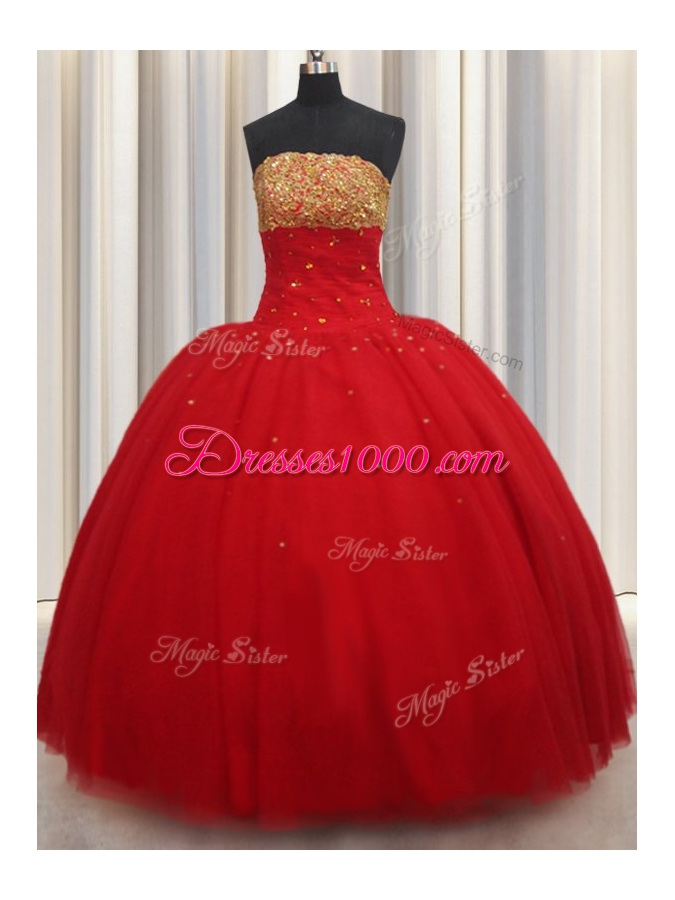 Beading Quinceanera Gowns Red Lace Up Sleeveless Floor Length