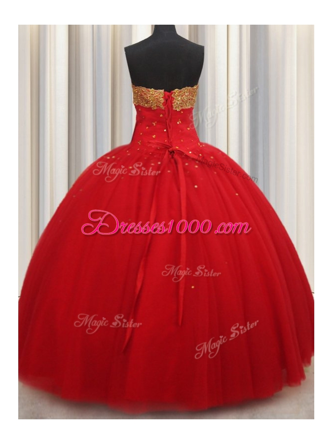 Beading Quinceanera Gowns Red Lace Up Sleeveless Floor Length