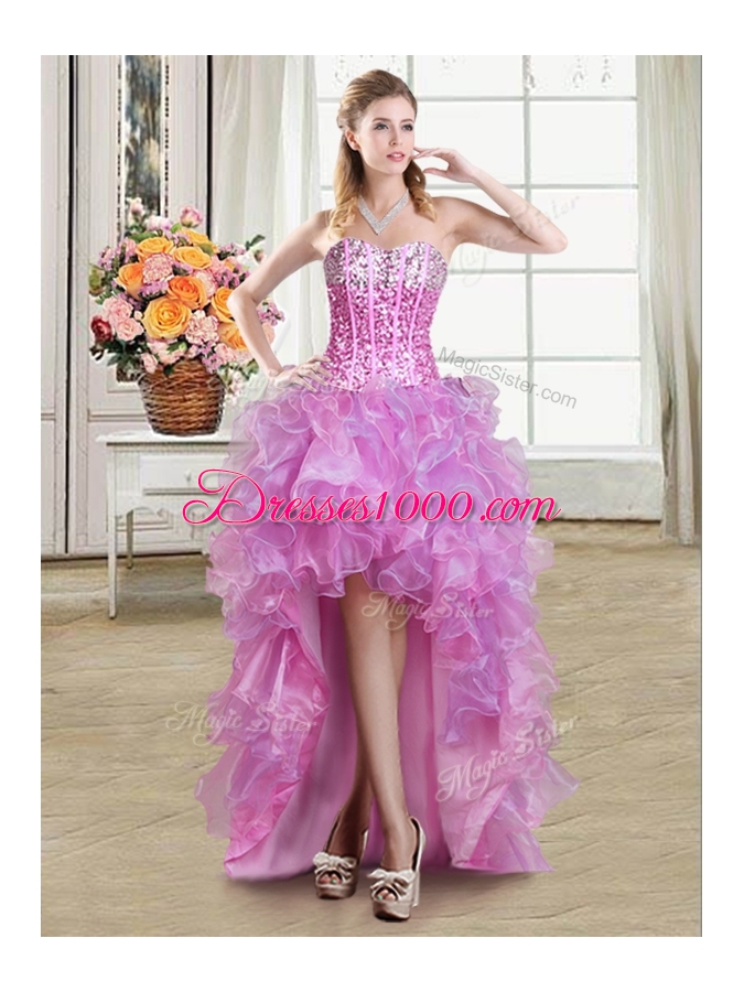 Custom Made Four Piece Multi-color Sleeveless Ruffles and Sequins Floor Length Quince Ball Gowns
