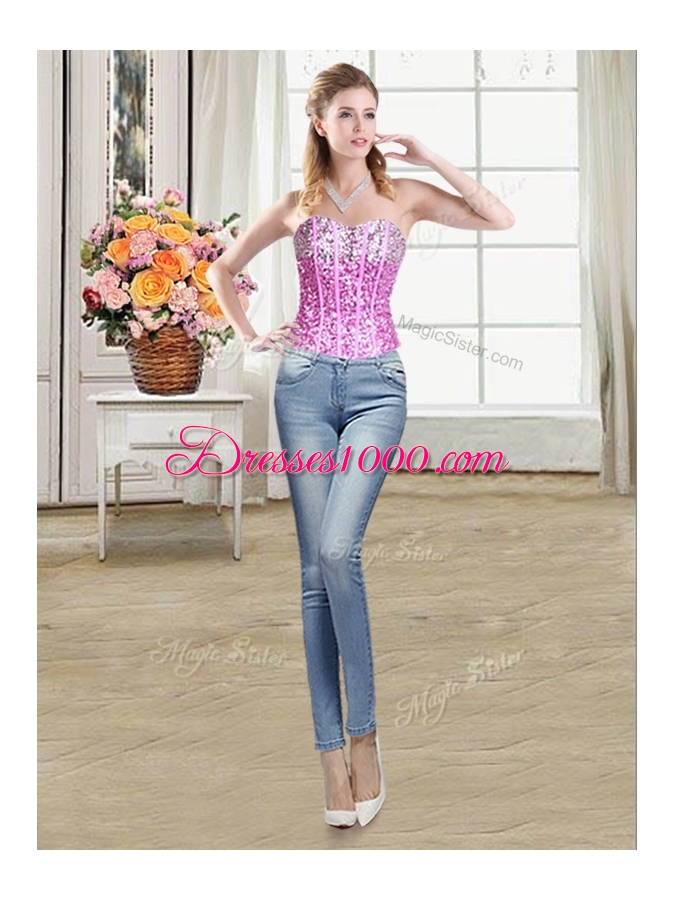 Fitting Three Piece Sequins Sweetheart Sleeveless Lace Up Quinceanera Gown Multi-color Organza