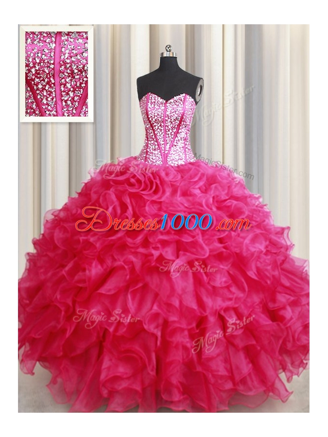 On Sale Sleeveless Beading and Ruffles Lace Up 15th Birthday Dress